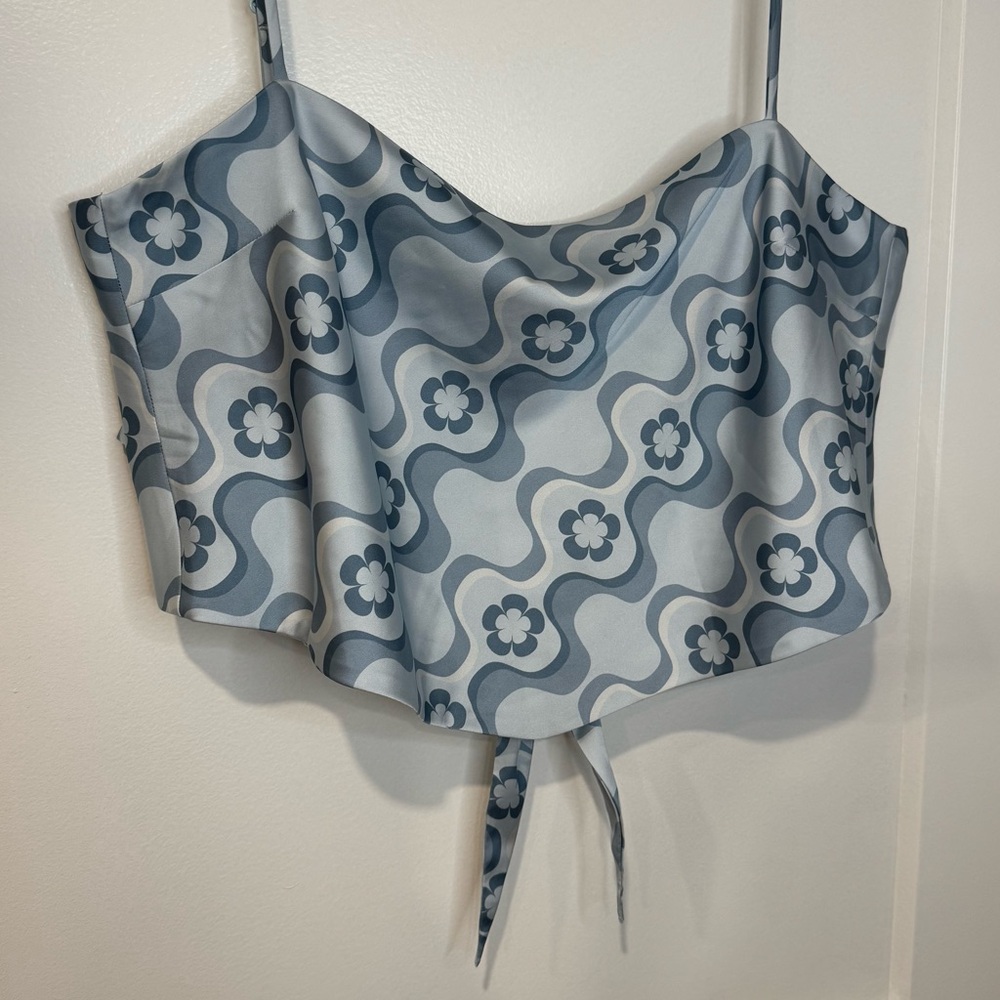 Aritzia Sun-deh Casual Floral Blue Abstract Print Crop Summer Beach Camisole Top - Picture 2 of 5